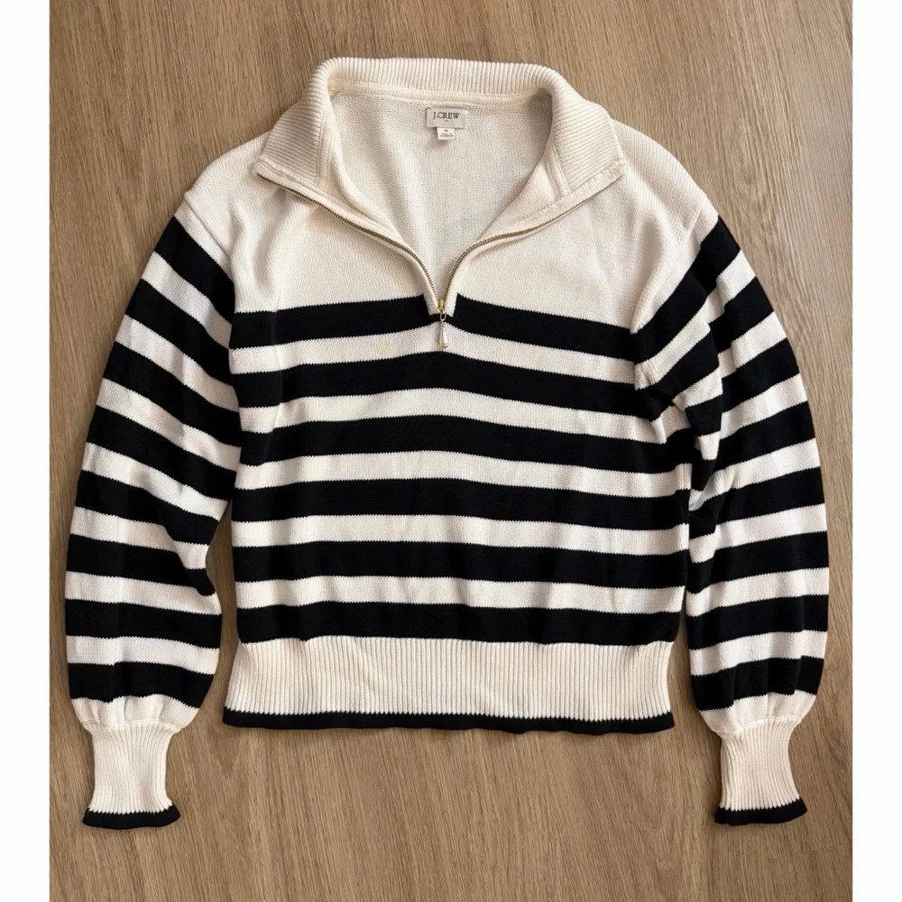 J. Crew Striped half-zip sweater with pearl zipper - Picture 4 of 10